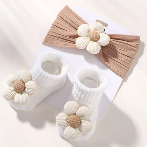 Flower Baby Headband and Socks Set for Newborn Girls