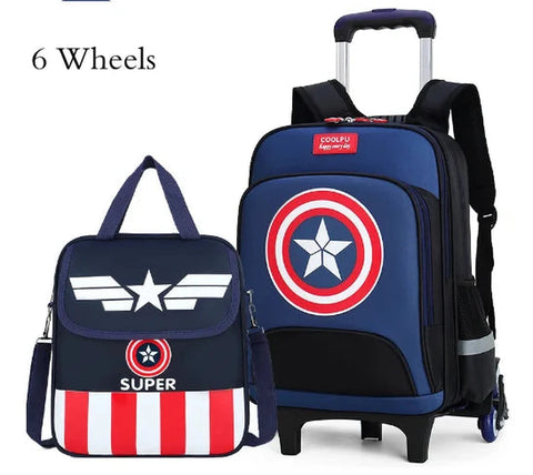 Kids Wheeled School Backpack Set – Rolling Luggage with Handbag for Boys and Girls