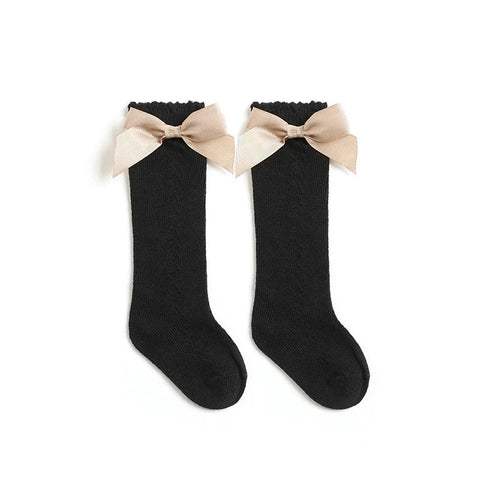 Kids Knee High Socks - Breathable Cotton Mesh Socks with Bow