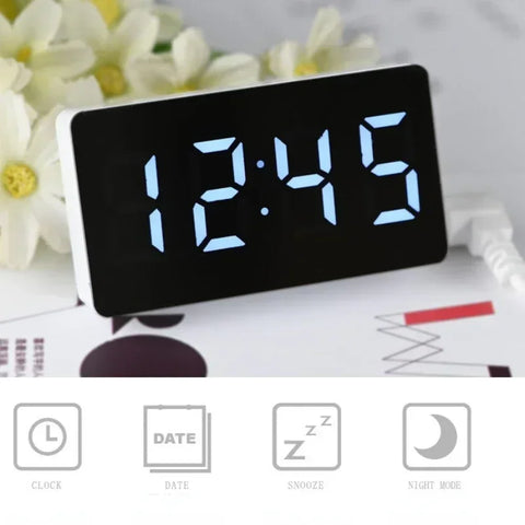 Mirror Table Clock with LED Light for Kids