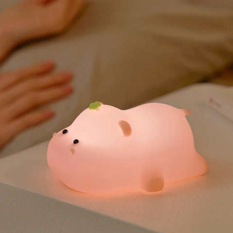 Pink Hippo Night Light – Cute Silicone Lamp for Kids