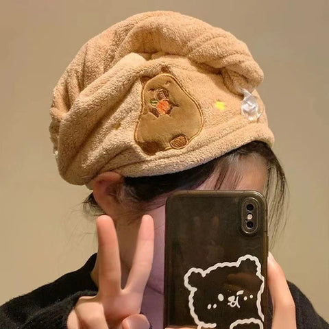 Capybara Hair Towel Hat- Quick-Drying and Easy to Use! Teeny Pandas
