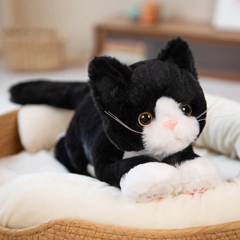 Cat Doll Plush Toy - Soft Stuffed White and Gray Cat Pillow