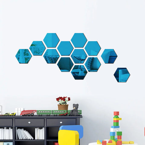 3D Hexagon Mirror Wall Stickers - Rose Gold DIY Home Decor