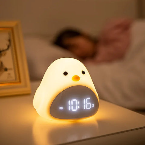 Bird Night Light Alarm Clock - Cute Silicone LED Bedside Lamp for Kids