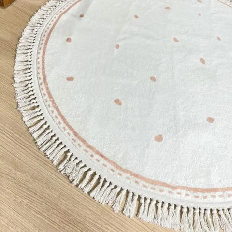 Soft Dot Round Kids Rug with Tassels - Cozy & Playful Decor Teeny Pandas