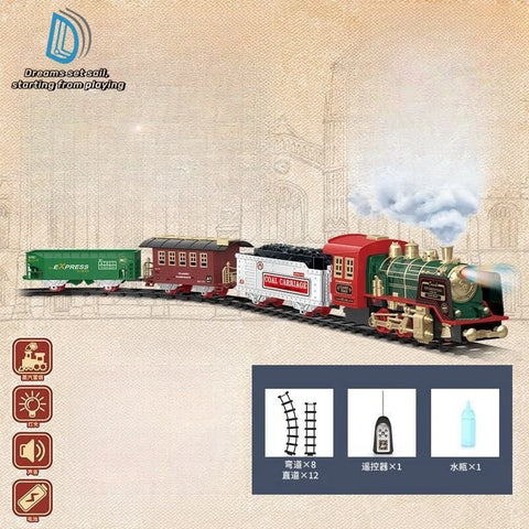 Kids Remote Control Steam Train Set – With Lights, Sound & Rechargeable Battery