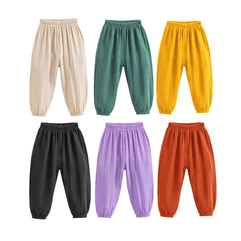 Summer Kids Cotton Linen Pleated Pants – Stylish & Comfortable Harem Trousers