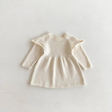 Girls Ruffle Knitted Wool Long Sleeve Dress - Autumn Sweater Dress