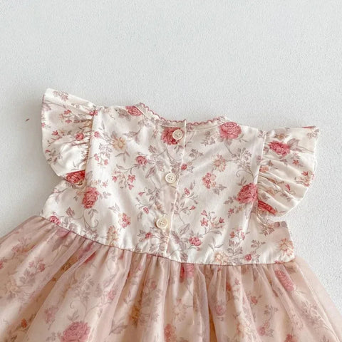 Newborn Baby Girl Matching Retro Floral Lace Dress Set