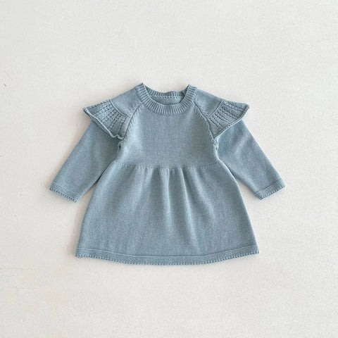 Girls Ruffle Knitted Wool Long Sleeve Dress - Autumn Sweater Dress