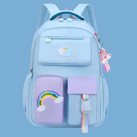 Kids Backpacks for Girls – Macaron Color School Bag with Rainbow Pendant