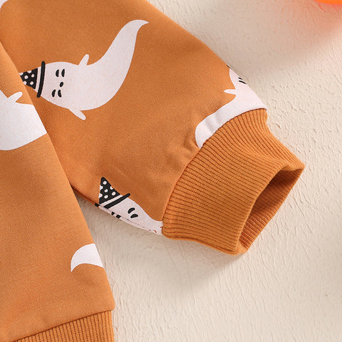 Baby Boy Halloween Clothing Set – Toddler Ghost/Pumpkin Print Sweatshirt and Elastic Waist Pants