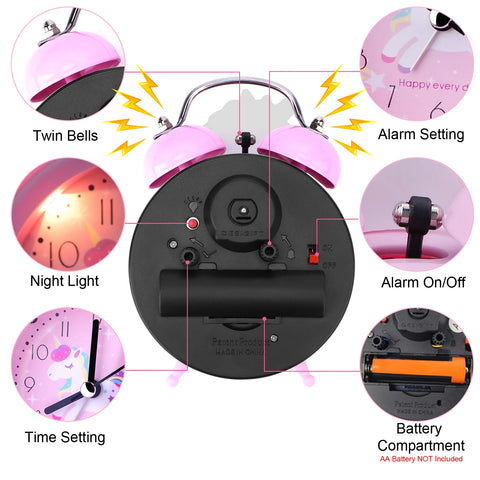 Pink Unicorn Children's Cartoon Alarm Clock - Cute Decoration for Kids Room
