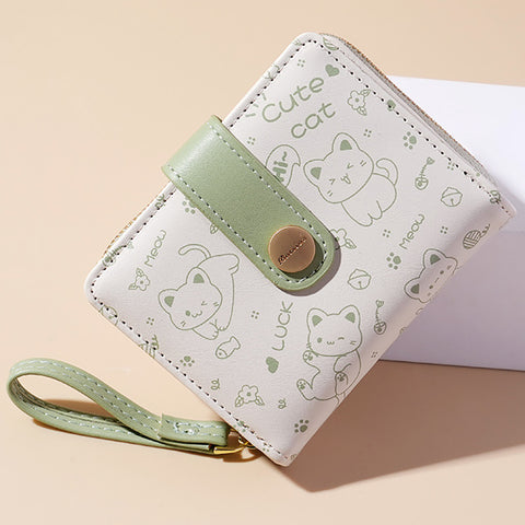Cute Cat Girls Wallet – Short Zipper Wallet for Women and Students