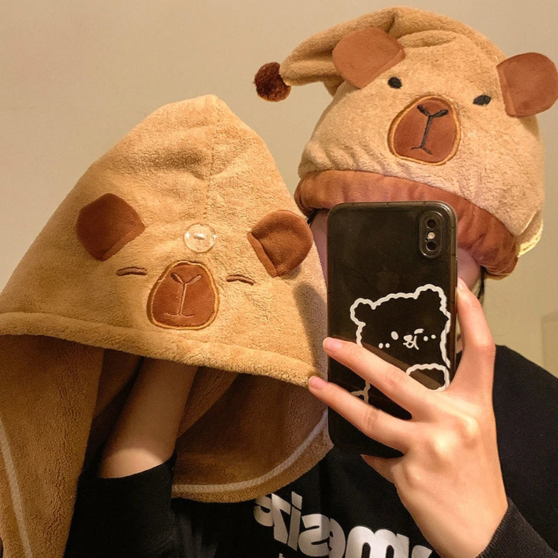 Capybara Hair Towel Hat- Quick-Drying and Easy to Use! Teeny Pandas