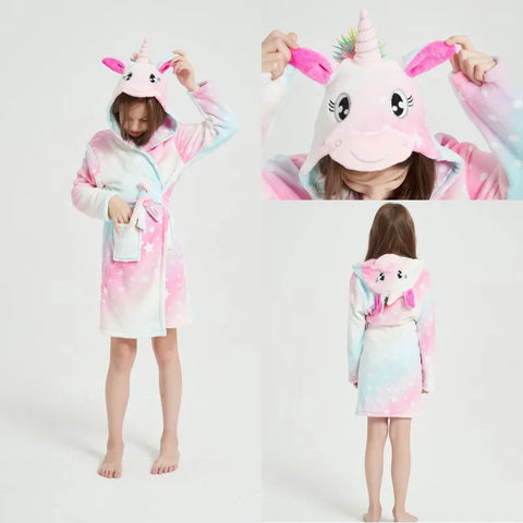 Kids Flannel Bathrobe for Girls – Cute Unicorn & Animal Themed Robe