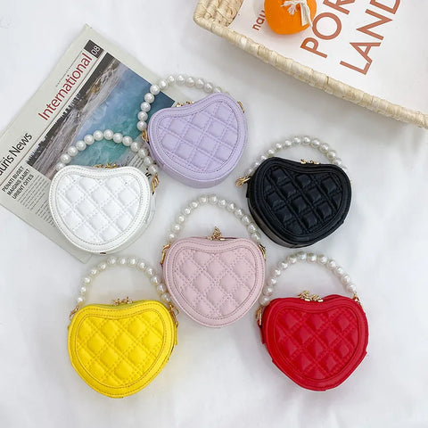 Girls Mini Heart-Shaped Crossbody Bag – Pearl Handle Coin Purse and Handbag