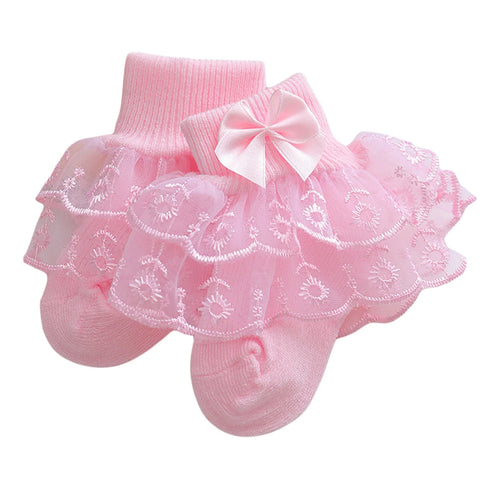 Baby Girls Ruffle Lace Socks – Soft Cotton Princess Dress Socks with Bow