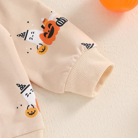 Baby Boy Halloween Clothing Set – Toddler Ghost/Pumpkin Print Sweatshirt and Elastic Waist Pants