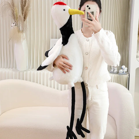 Real Life Long-Legged Red-Crowned Crane Plush Toy - Stuffed Bird Animal