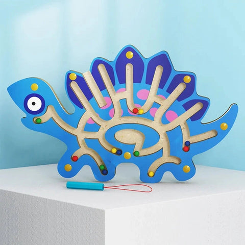 Wooden Educational Magnetic Maze Toy for Kids - Montessori Pen & Bead Game