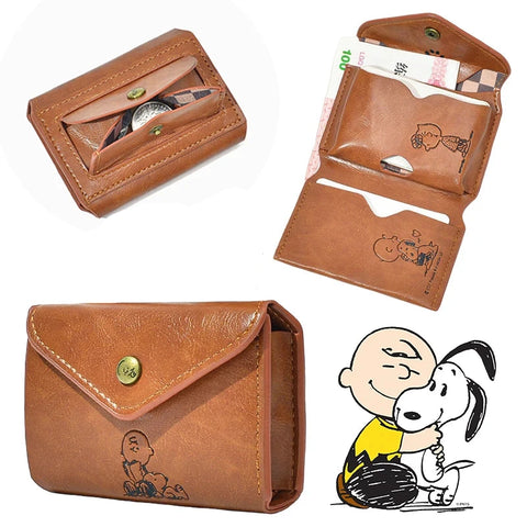 Vintage Cartoon Three-Fold Wallet – PU Leather Coin Purse and Card Holder