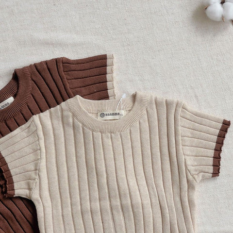 Summer Autumn Baby Girls Knitted Clothing Set – Short Sleeved Pullover Tops + Shorts