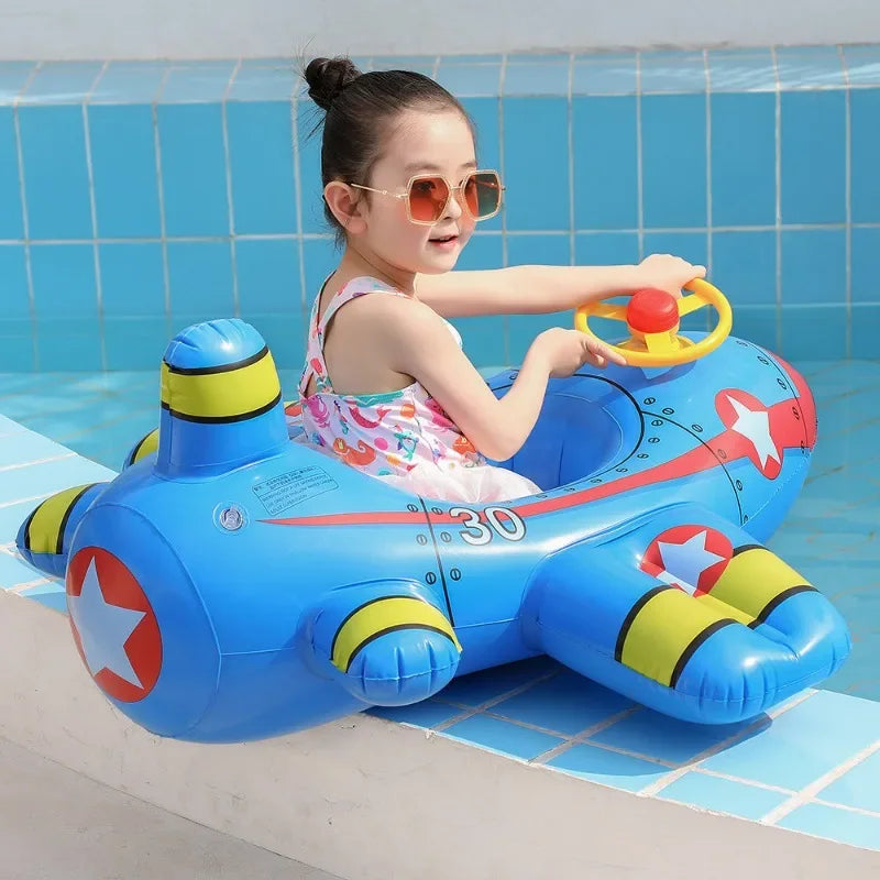 Inflatable Kids Swim Ring – Airplane Pool Float Teeny Pandas