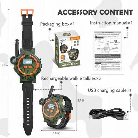 Watch Walkie Talkies for Kids - 2 Piece-Set with Flashlight and Compass