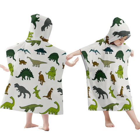 Cartoon Dinosaur Beach Bath Towel – Microfiber Quick Dry Hooded Poncho for Kids & Adults