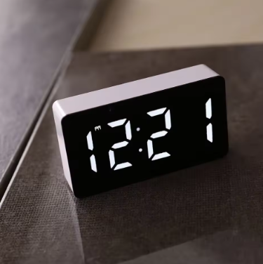 Mirror Table Clock with LED Light for Kids