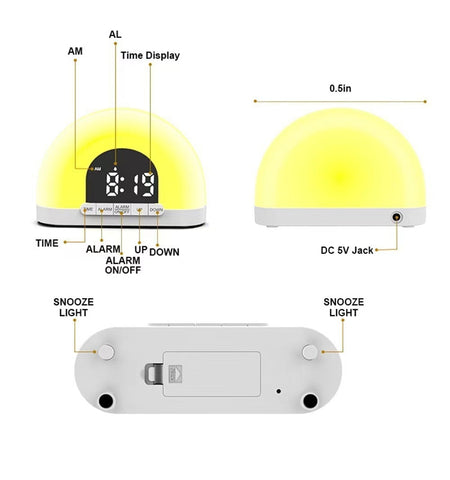 Wake Up Light Alarm Clock - With Intelligent Night Light & Sunrise/Sunset Simulation