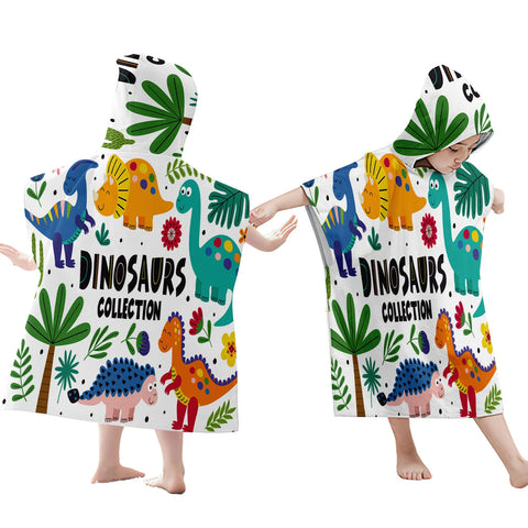 Cartoon Dinosaur Beach Bath Towel – Microfiber Quick Dry Hooded Poncho for Kids & Adults
