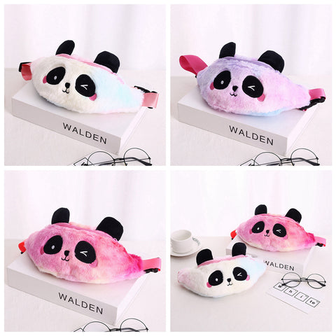 Lovely Panda Plush Fanny Pack – Gradient Color Waist Bag for Kids