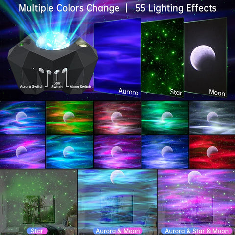 Star Lights Aurora Galaxy Moon Projector - With Romote Control!