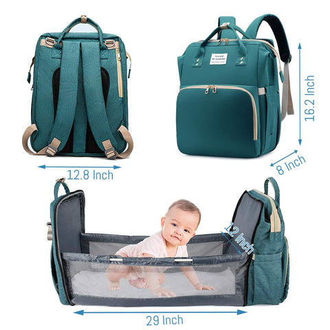 3-in-1 Waterproof Nappy Bag Backpack with Foldable Baby Bed and USB Charging