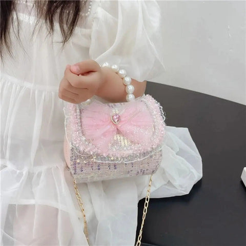 Kids Sequins Crossbody Bag – Mini Princess Coin Purse with Pearl Handle