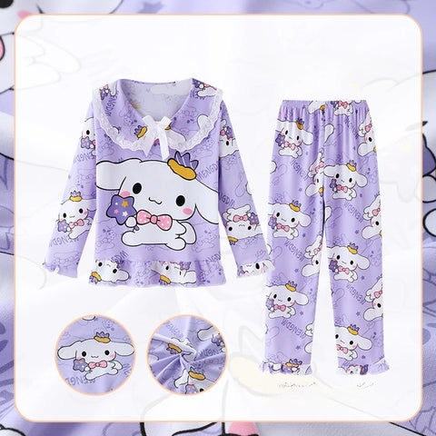Kawaii Kids Pajama Set – Soft Lace Bow Print Sleepwear