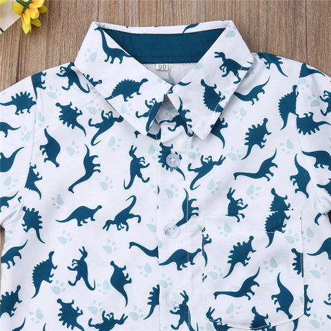 Toddler Baby Boy Dinosaur Shirt and Shorts Set – Summer Gentleman Outfit