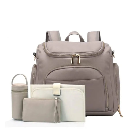 7-in-1 Baby Nappy Bag - Solid PU Leather Maternity Backpack with Changing Pad