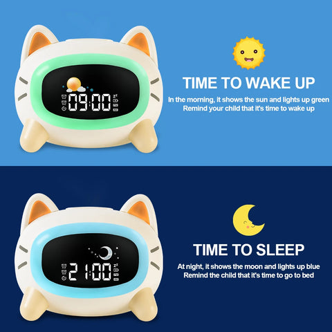 Cat-Shaped LED Alarm Clock for Kids - With Snooze and Voice Control