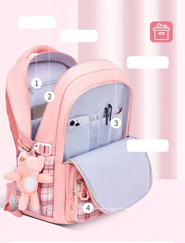 Kawaii Rabbit Pendant Waterproof School Backpack for Girls – Cute Bow Knot Design for Kids