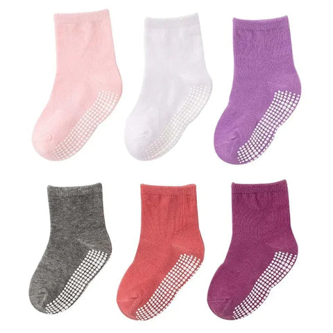 Six Pairs Spring and Autumn Anti-Slip Cotton Kids Socks