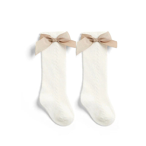 Kids Knee High Socks - Breathable Cotton Mesh Socks with Bow
