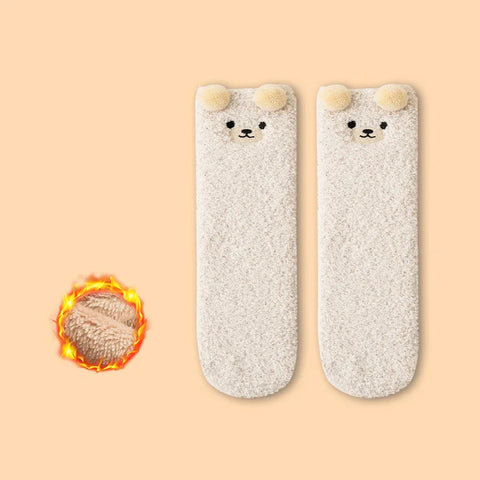 Cartoon Plush Baby Socks - Cute Bear Winter Thigh-High Fleece Socks