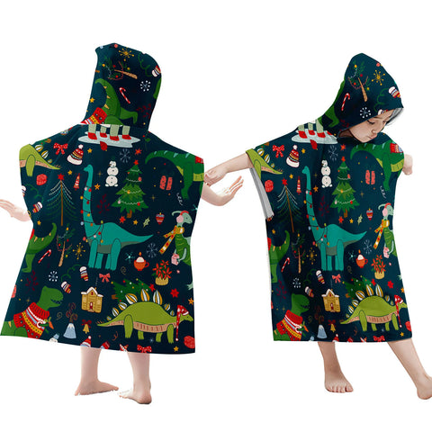 Cartoon Dinosaur Beach Bath Towel – Microfiber Quick Dry Hooded Poncho for Kids & Adults