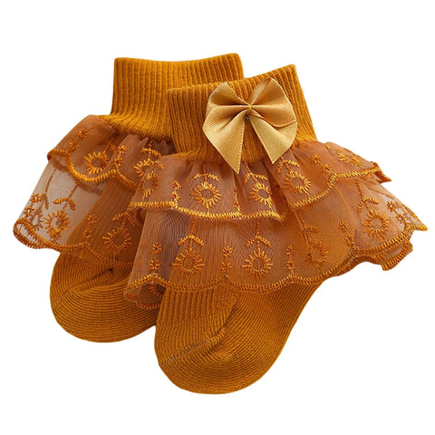 Baby Girls Ruffle Lace Socks – Soft Cotton Princess Dress Socks with Bow