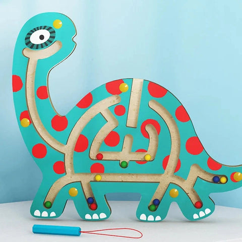Wooden Educational Magnetic Maze Toy for Kids - Montessori Pen & Bead Game