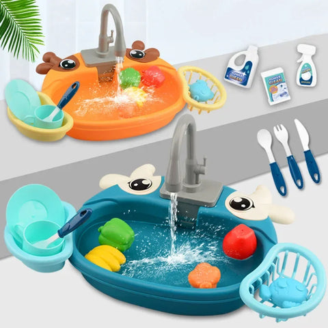 Interactive Kids' Kitchen Sink Playset with Real Water Flow Teeny Pandas